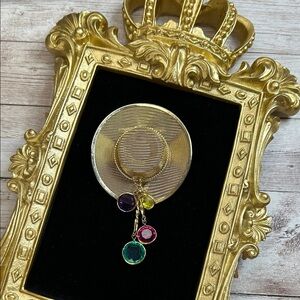Gold Mesh Hat Brooch with Colorful Acrylic Gem Accents